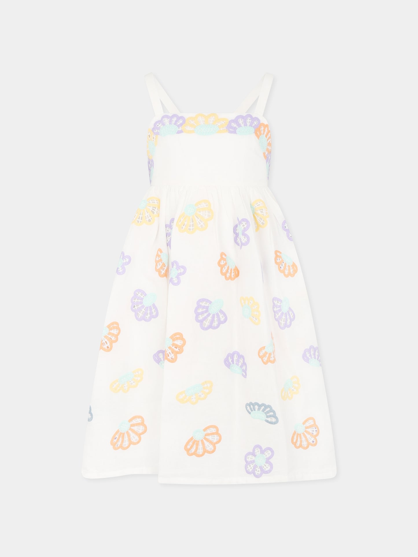 Vestito bianco per bambina con ricamo floreale