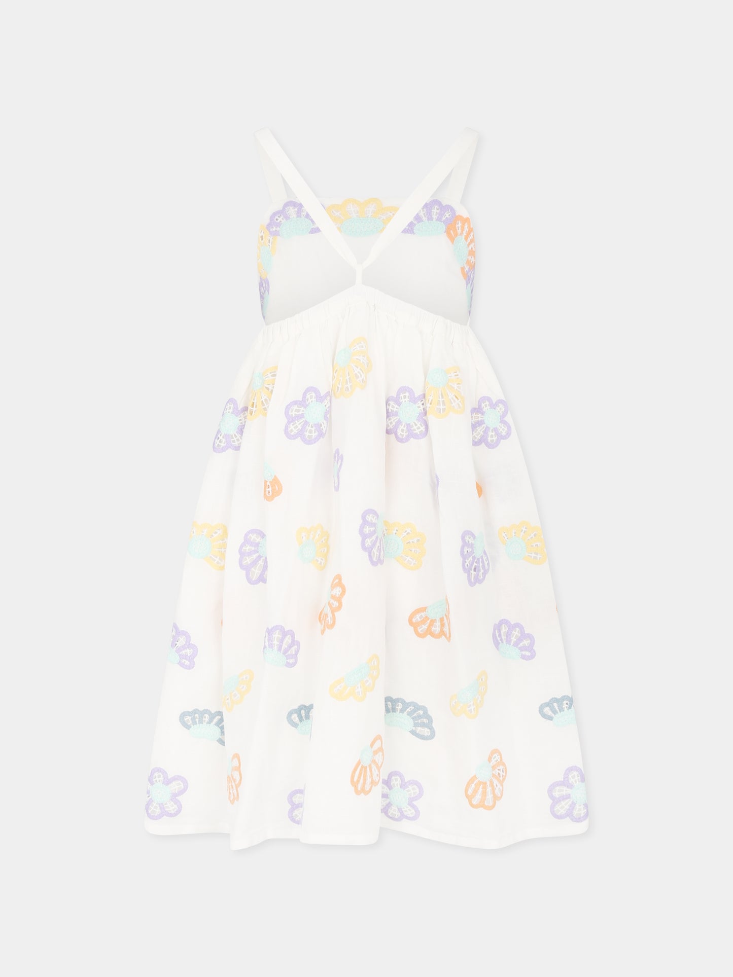 Vestito bianco per bambina con ricamo floreale