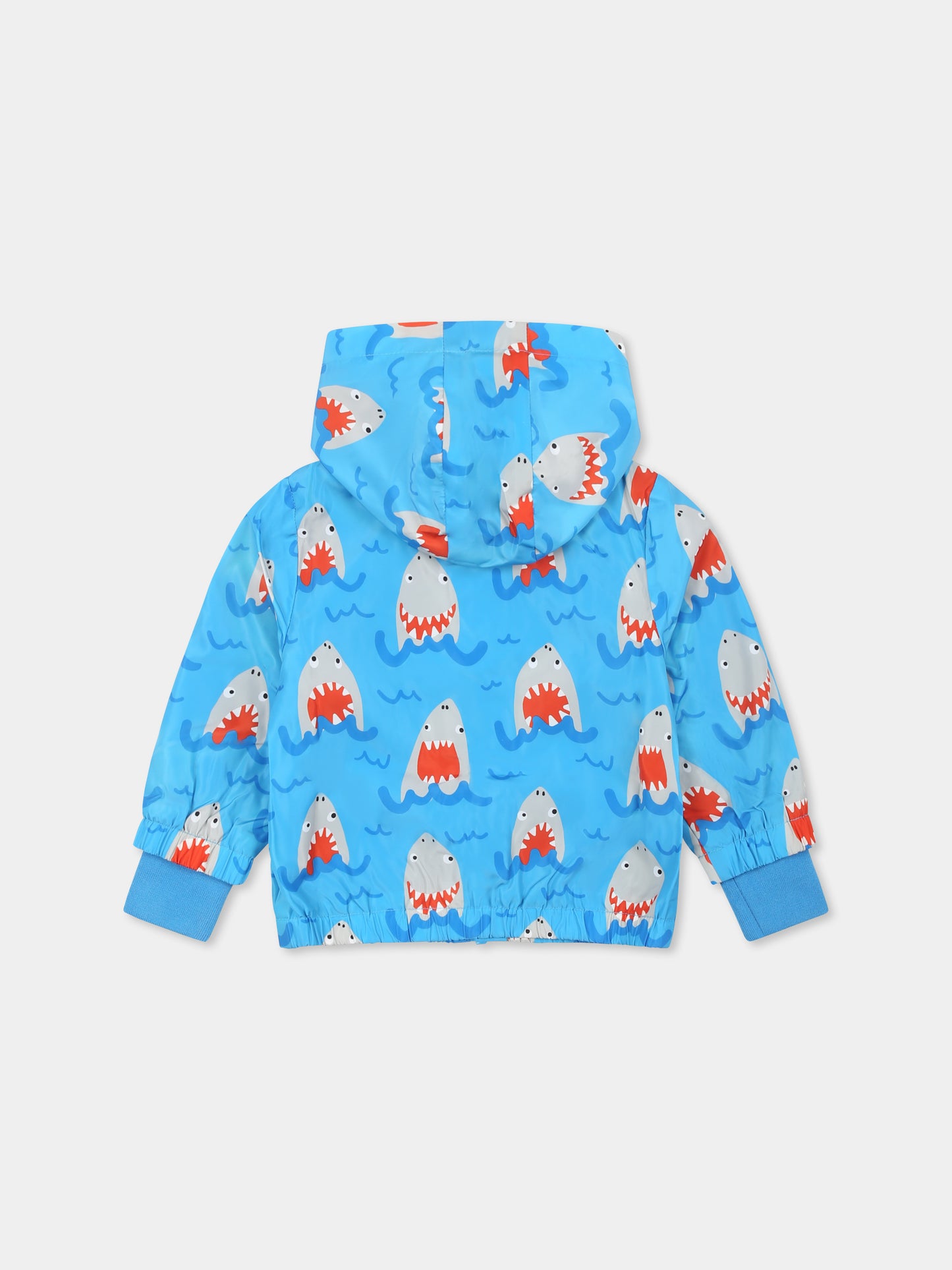 Giacca a vento blu per neonato con squalo all over,Stella Mccartney Kids,TU2507 Z1918 644MC