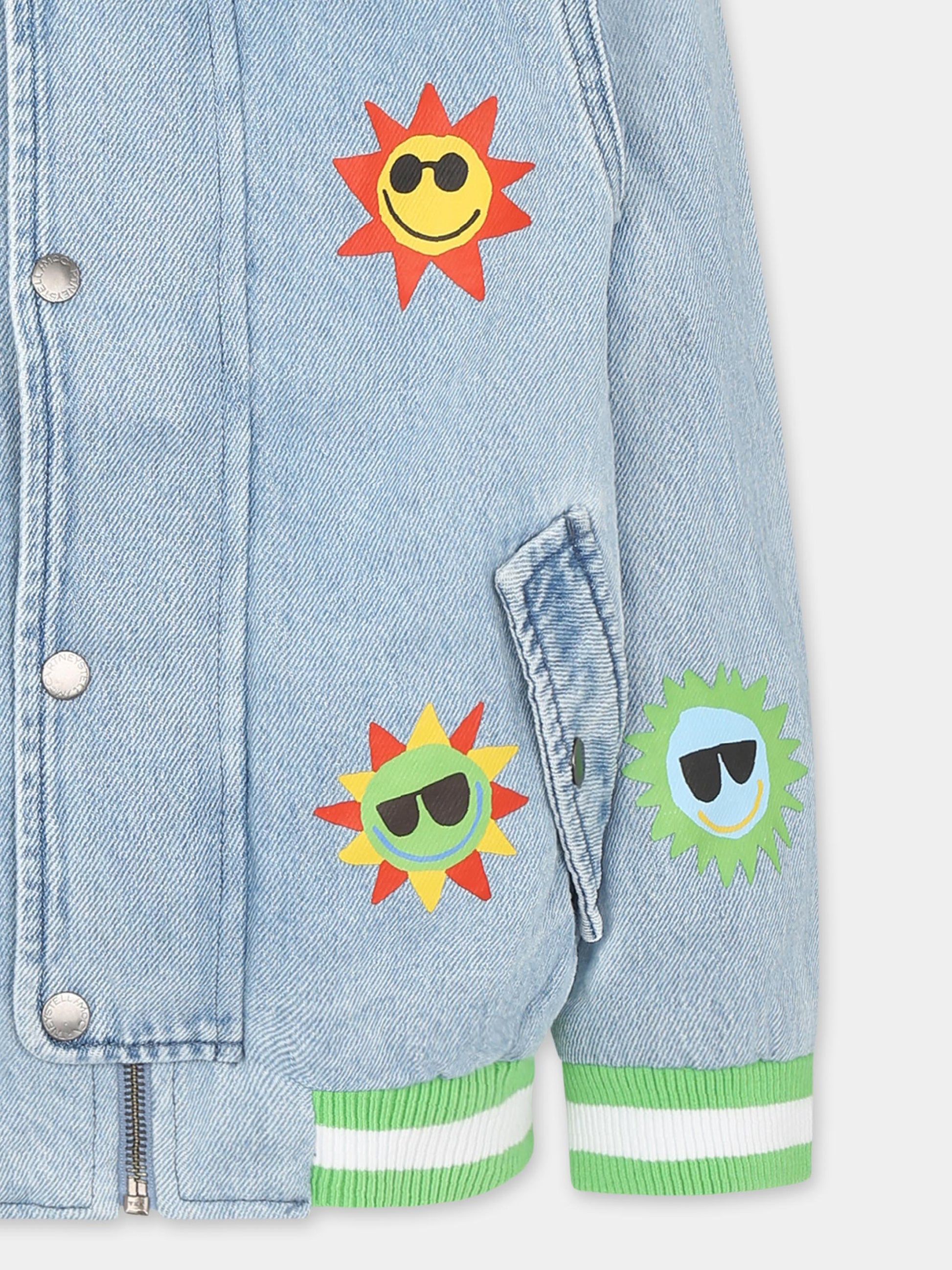 Bomber denim per bambino con sole all over,Stella Mccartney Kids,TU2P77 Z0746 601