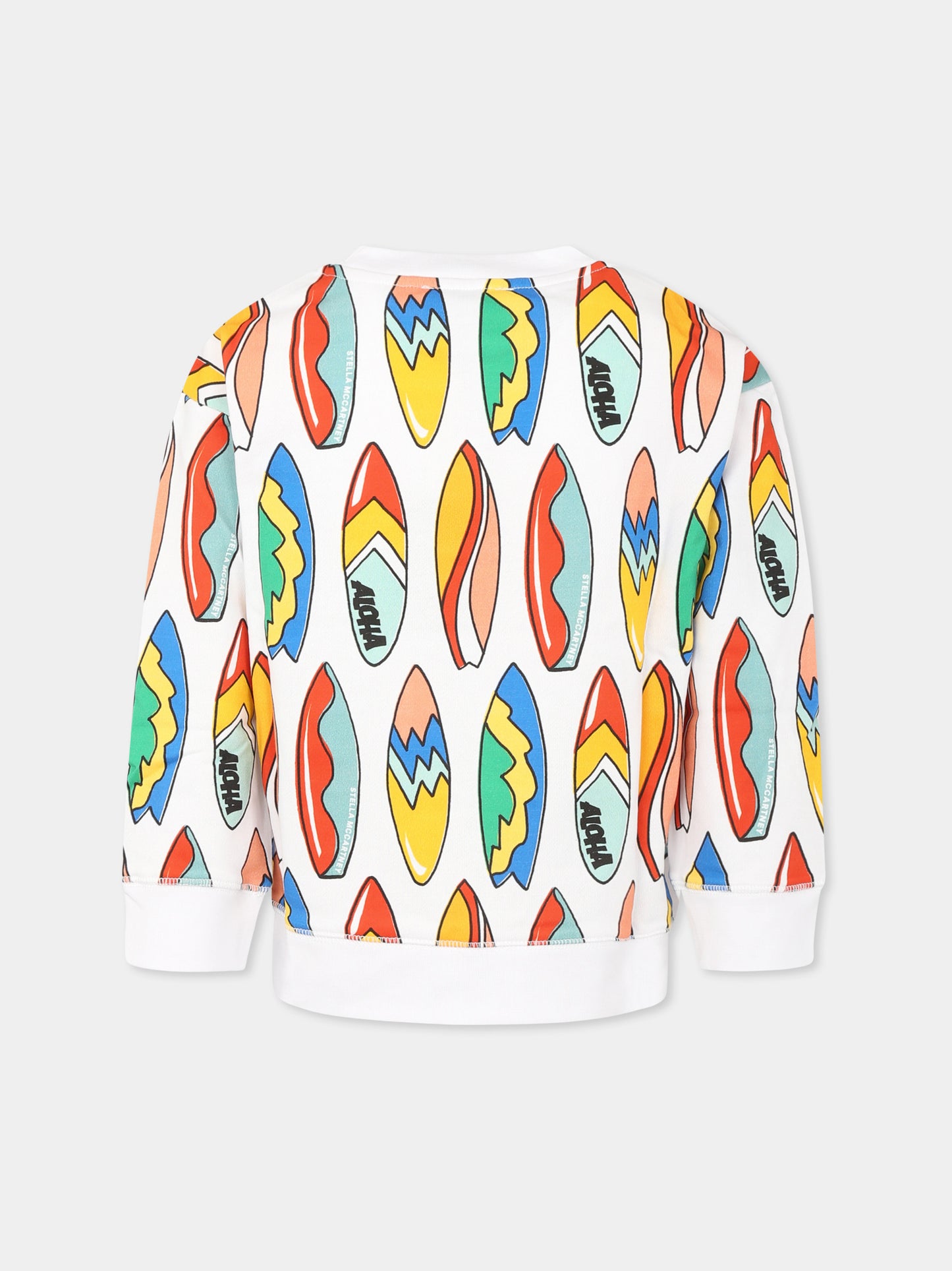 Felpa bianca per bambino con tavola da surf all over,Stella Mccartney Kids,TU4Q00 Z1732 100MC