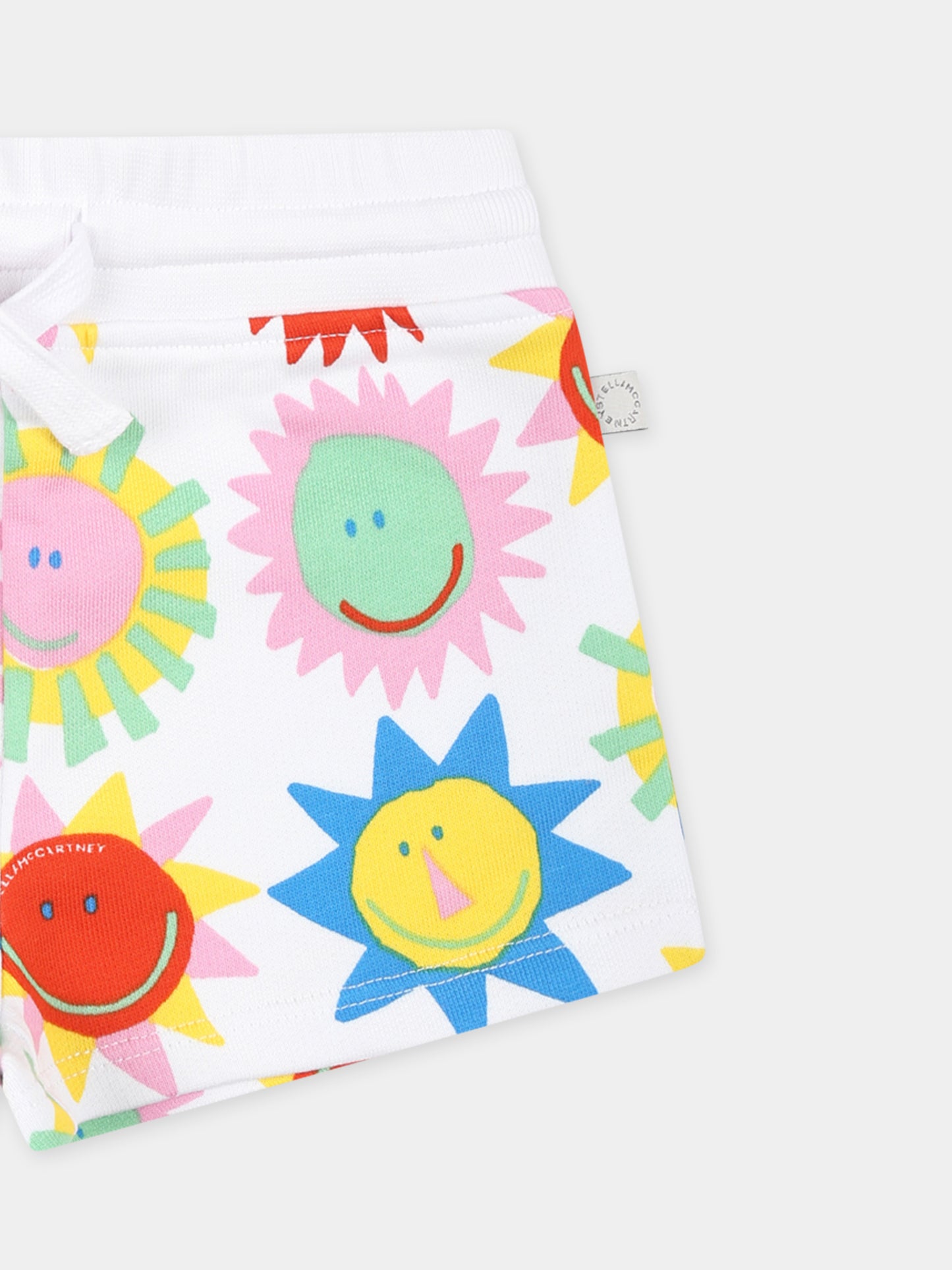 Shorts bianchi per neonata con stampa sole all over,Stella Mccartney Kids,TU6069 Z1813 100MC