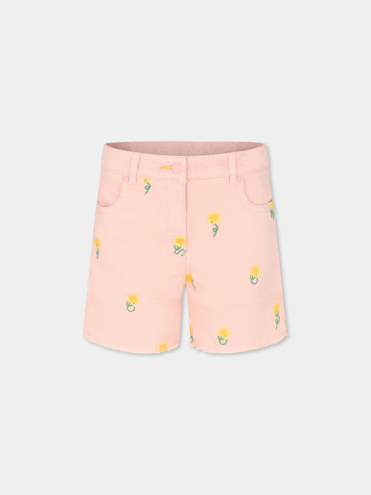 Shorts rosa per bambina con ricamo floreale,Stella Mccartney Kids,TU6D89 Z1641 505EM