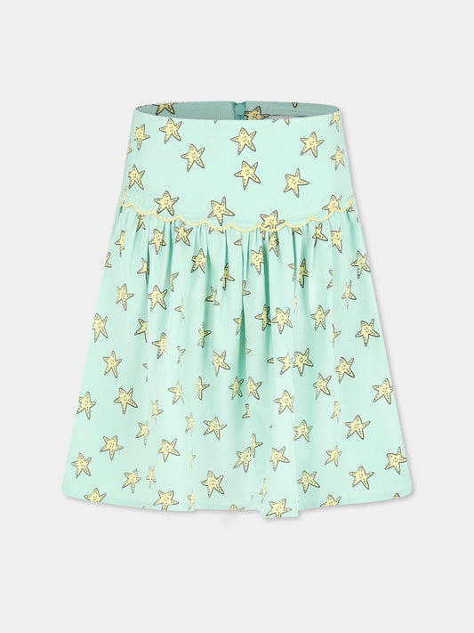 Gonna verde per bambina con stelle all over,Stella Mccartney Kids,TU7A21 Z1607 787MC