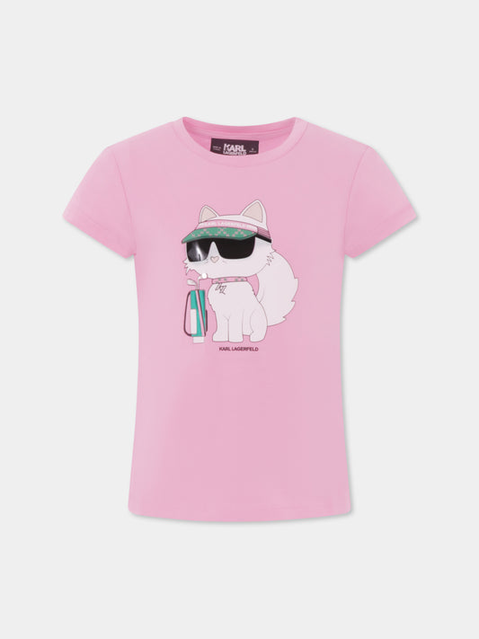 T-shirt rosa per bambina con Choupette