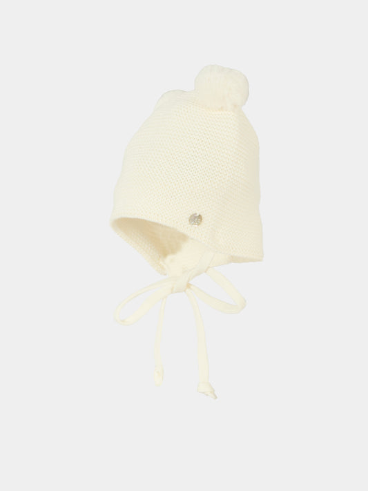 Berretto avorio per neonata con pompon,Paz Rodríguez,040 121187 60 H94