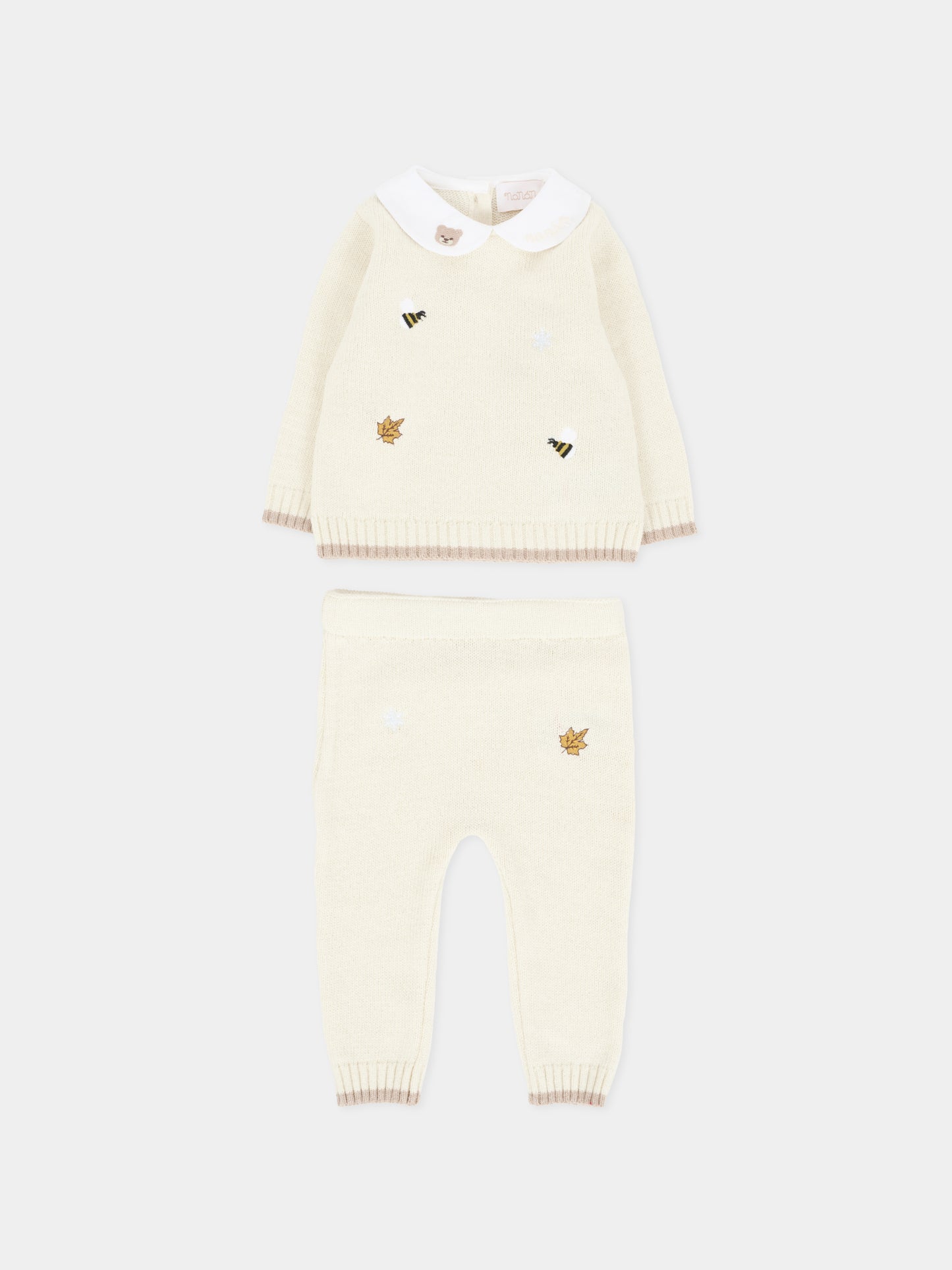 Completo nascita avorio per neonati con api ricamate,Nanán,I25010B