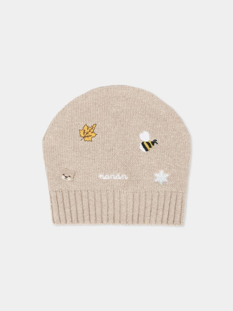 Cappello beige per neonati con ape,Nanán,I25014BE