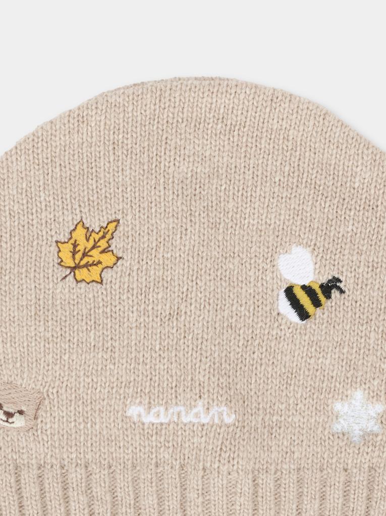 Cappello beige per neonati con ape,Nanán,I25014BE