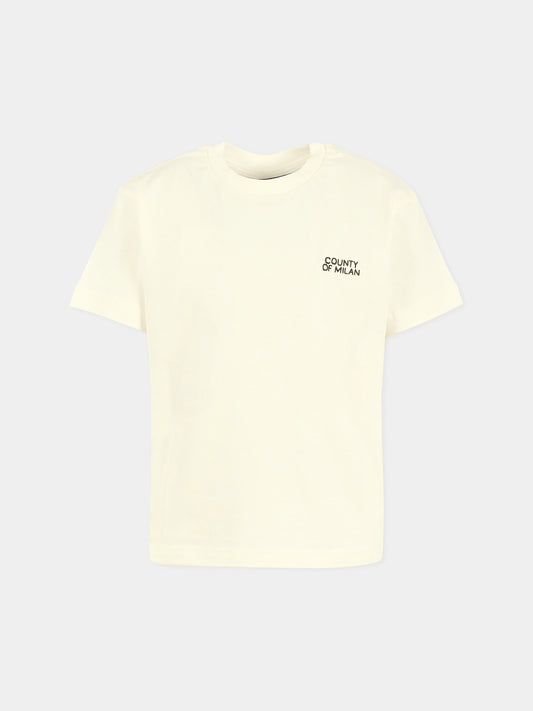 T-shirt bianca per bambino con logo nero,County Of Milan Kids,F5CMJBTH007 002