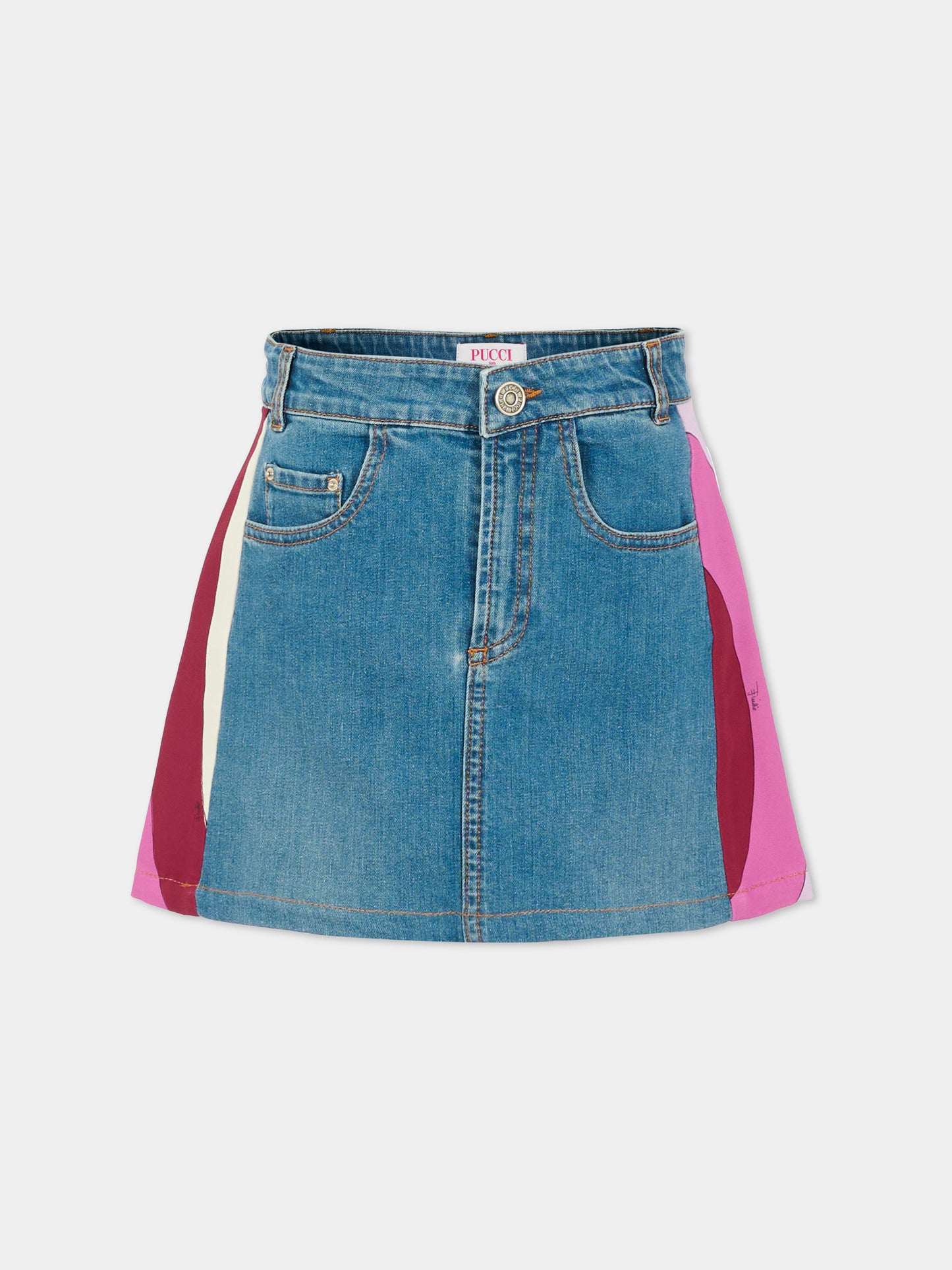 Gonna denim per bambina con stampa marmo,Emilio Pucci Junior,PX7A91 D0101 620