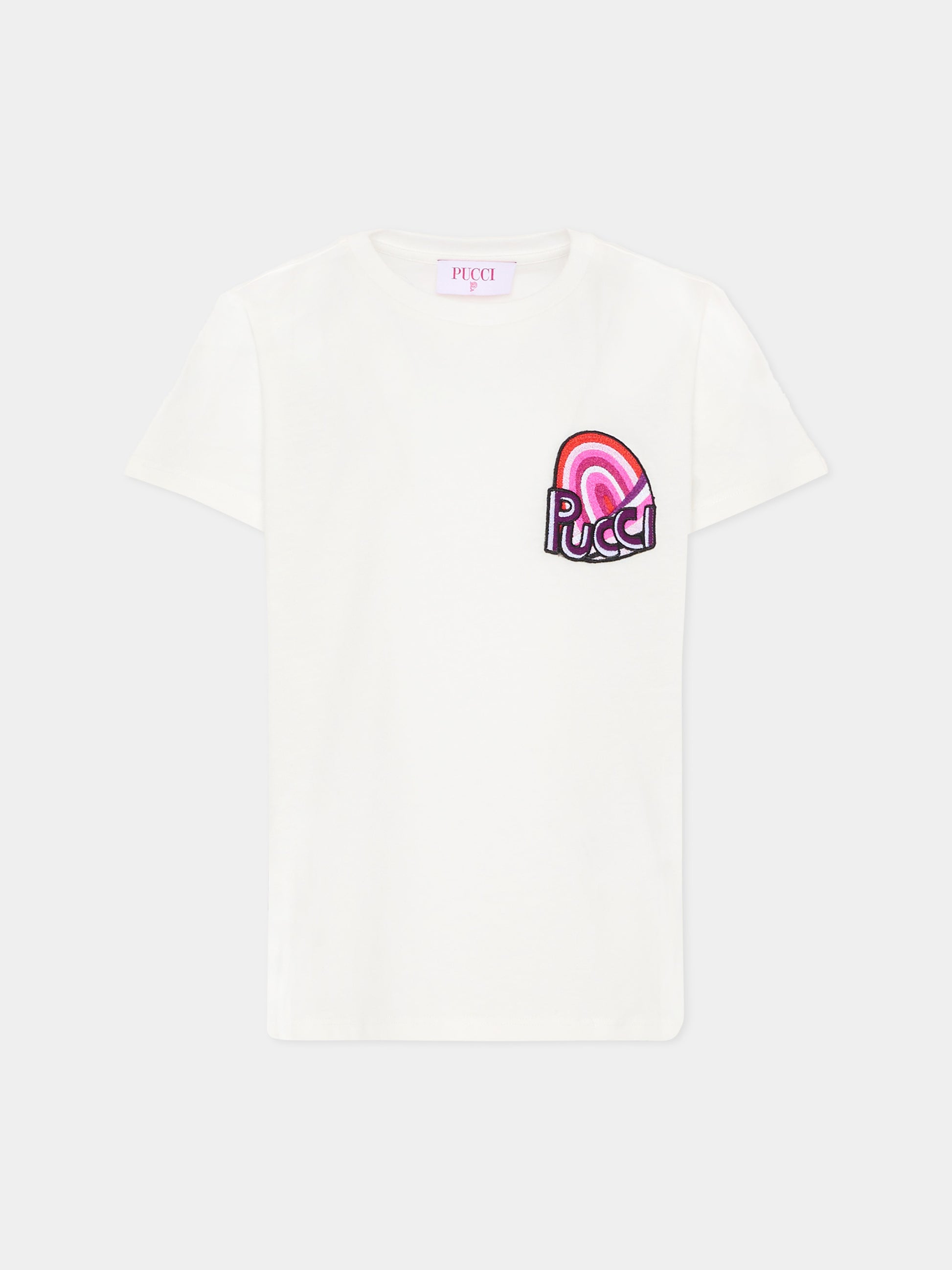 T-shirt bianca per bambina con logo,Emilio Pucci Junior,PX8A91 Z3186 101