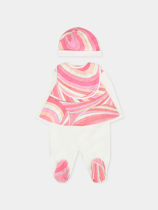 Set rosa per neonata con stampa marmo,Emilio Pucci Junior,PXB000 Z3346 109RS