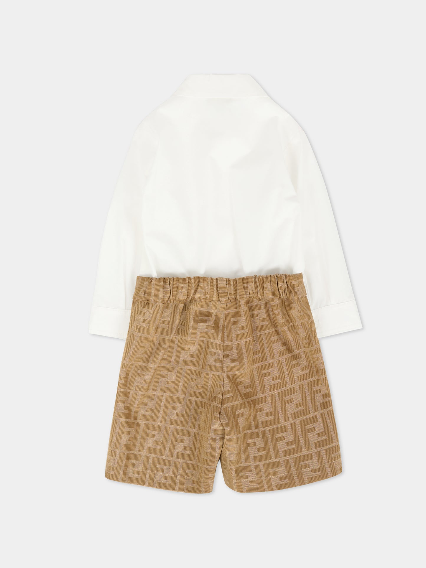 Completo beige per neonato con FF,Fendi Kids,BML160 AQTK F0QU5