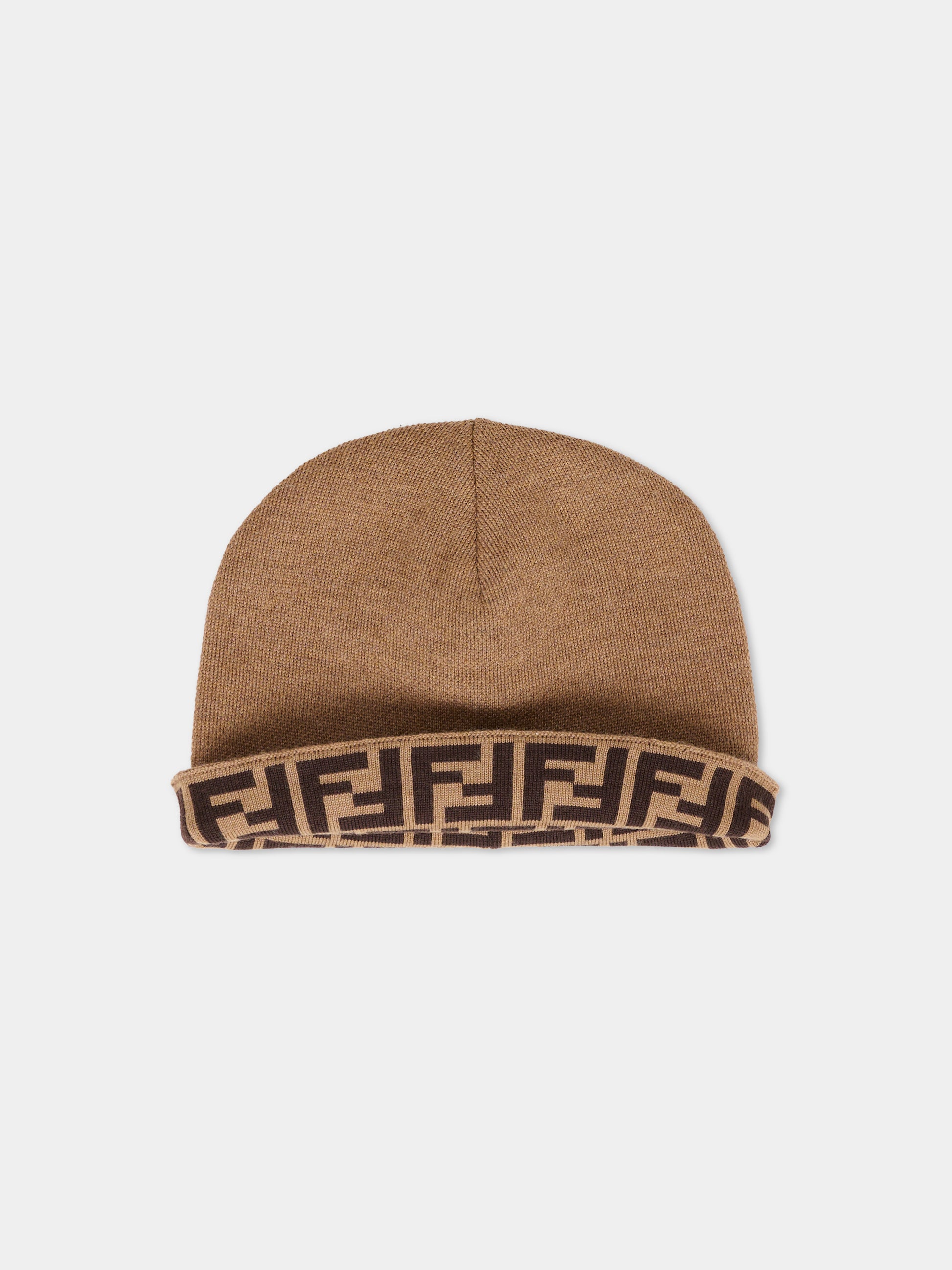 Berretto marrone per bambini con logo,Fendi Kids,JUP038 AV78 F1U75