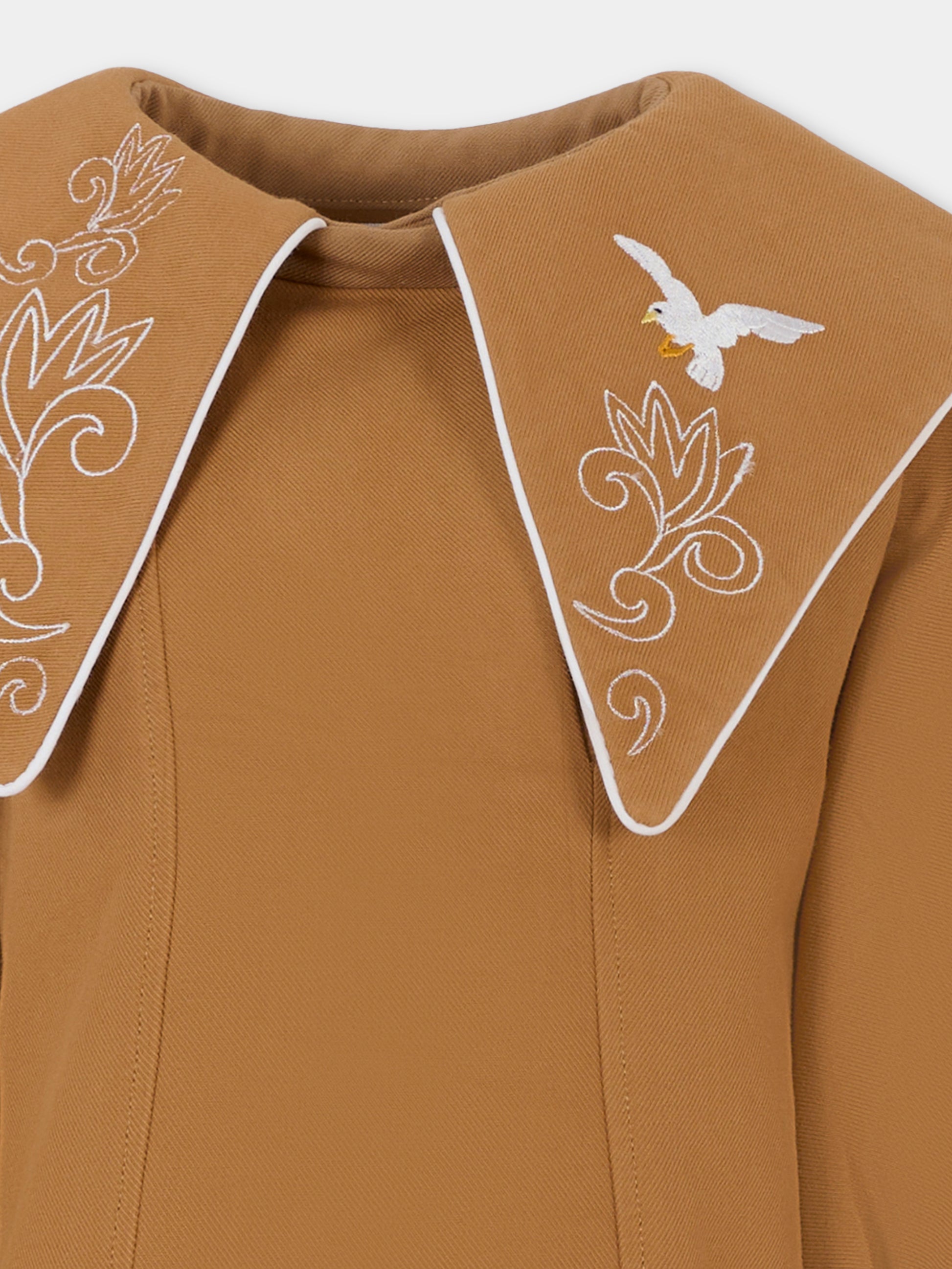 Vestito marrone per bambina con ricami,Pangolini Kids,DRESS