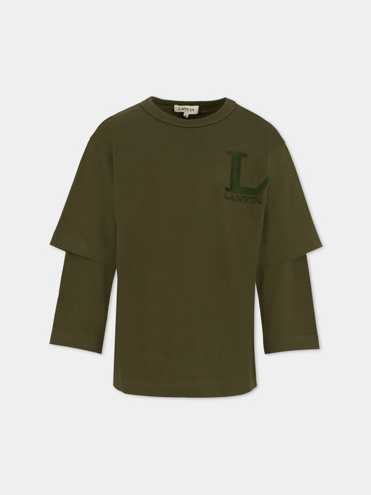 T-shirt verde per bambino con logo e sneakers,Lanvin Petite,N30286 665