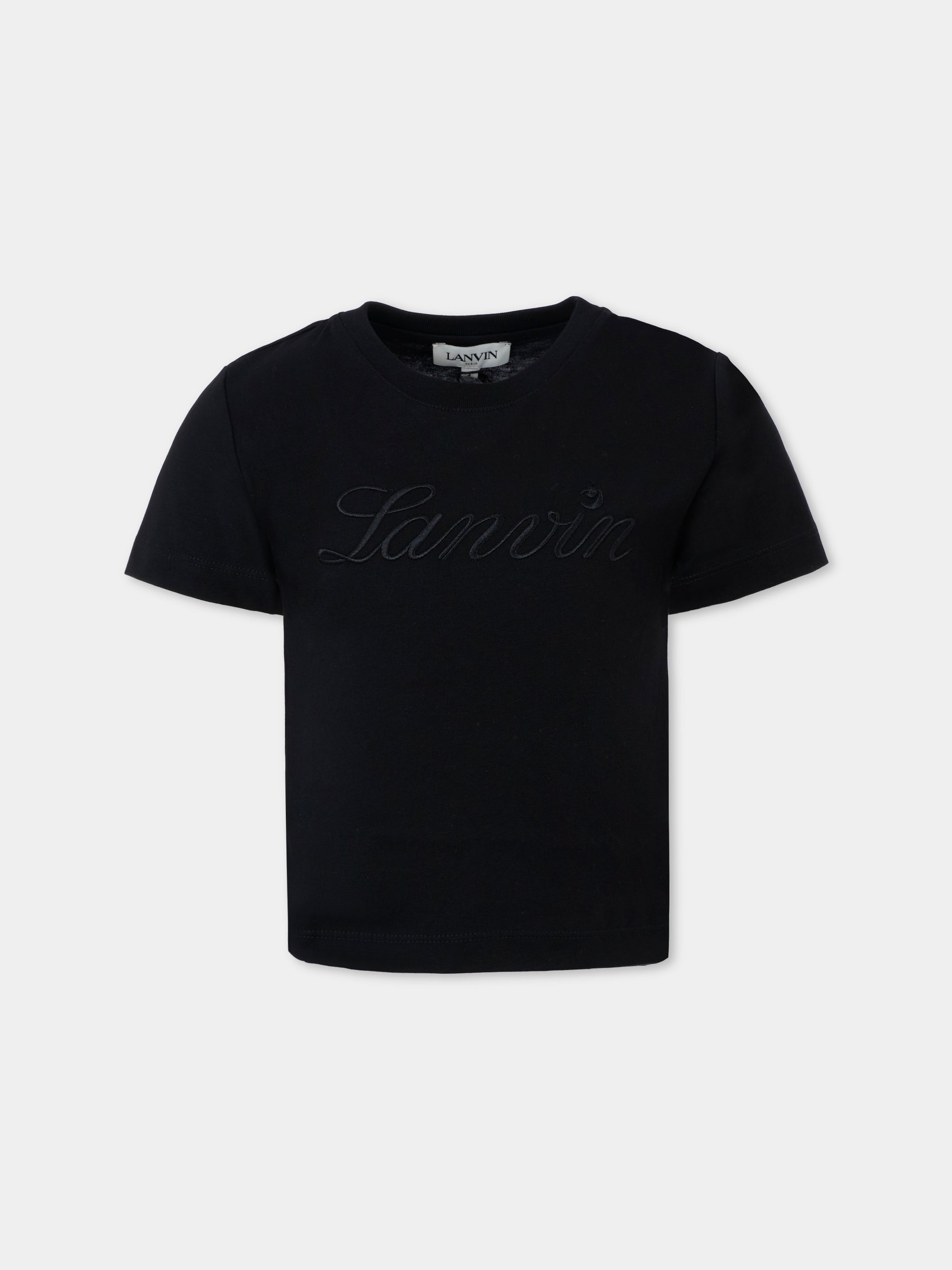 T-shirt nera per bambina con logo,Lanvin Petite,N30251 09B