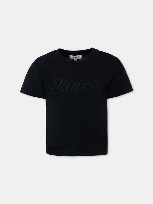 T-shirt nera per bambina con logo,Lanvin Petite,N30251 09B