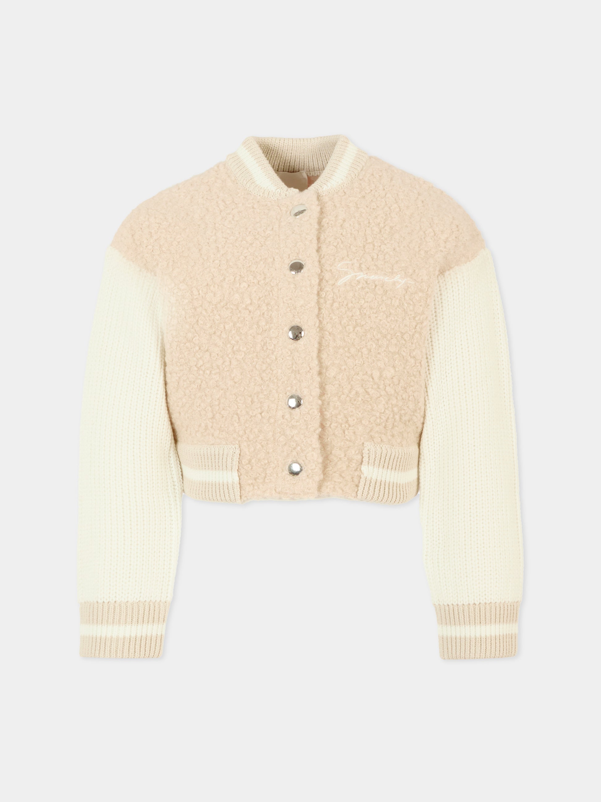 Bomber beige per bambina con logo,Givenchy Kids,H30994 184