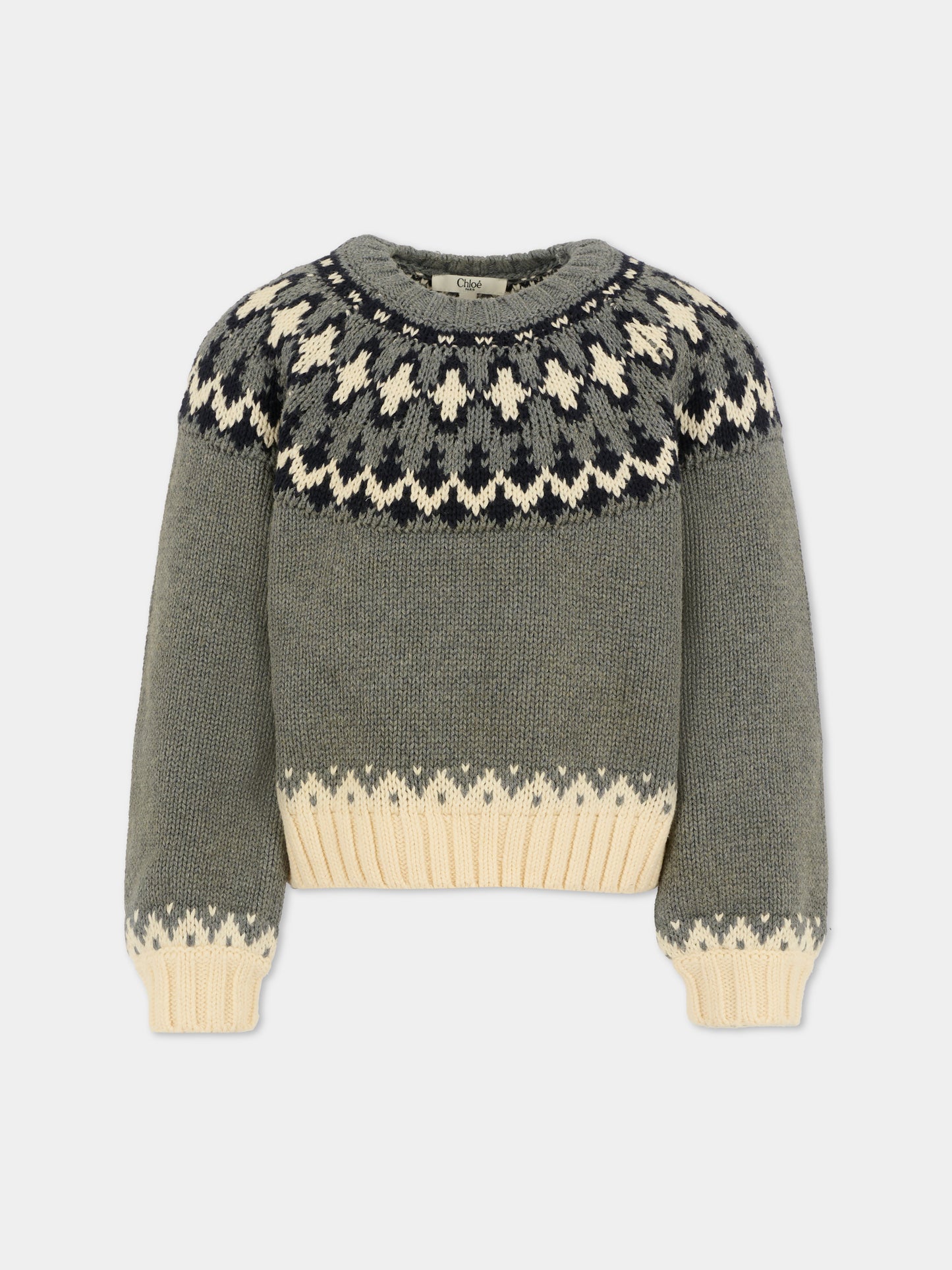 Maglione crop grigio per bambina con motivo nordico,Chloé Kids,C20797 A46