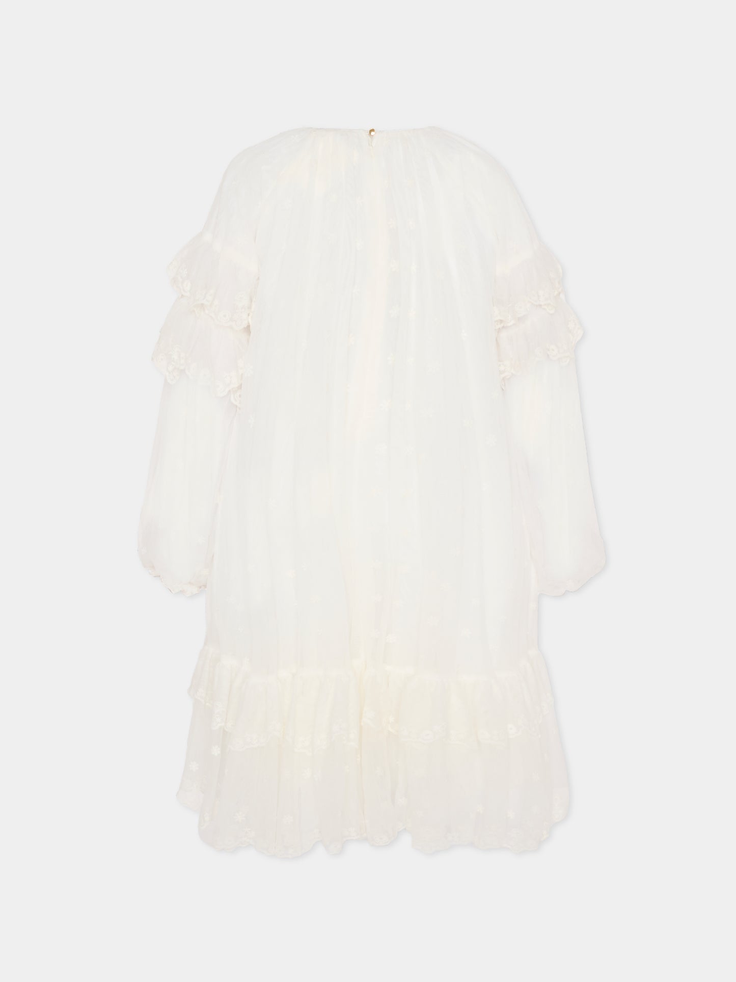 Vestito avorio per bambina con fiori ricamati,Chloé Kids,C20612 117