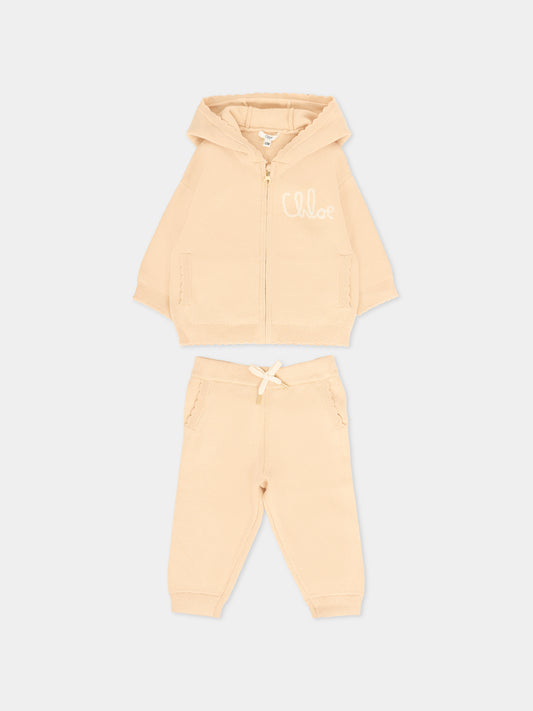 Completo beige per neonata con logo,Chloé Kids,C20721 257