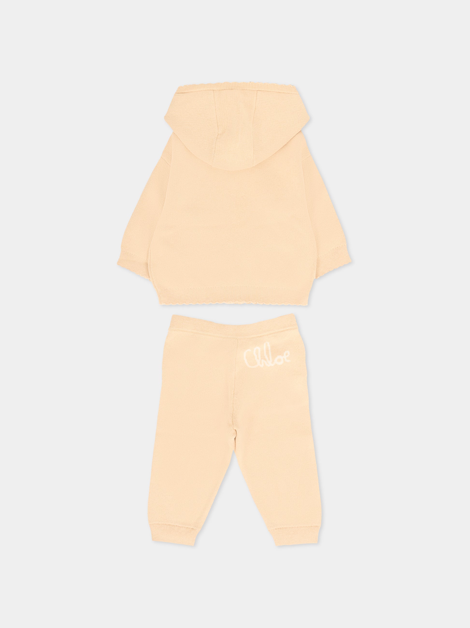 Completo beige per neonata con logo,Chloé Kids,C20721 257