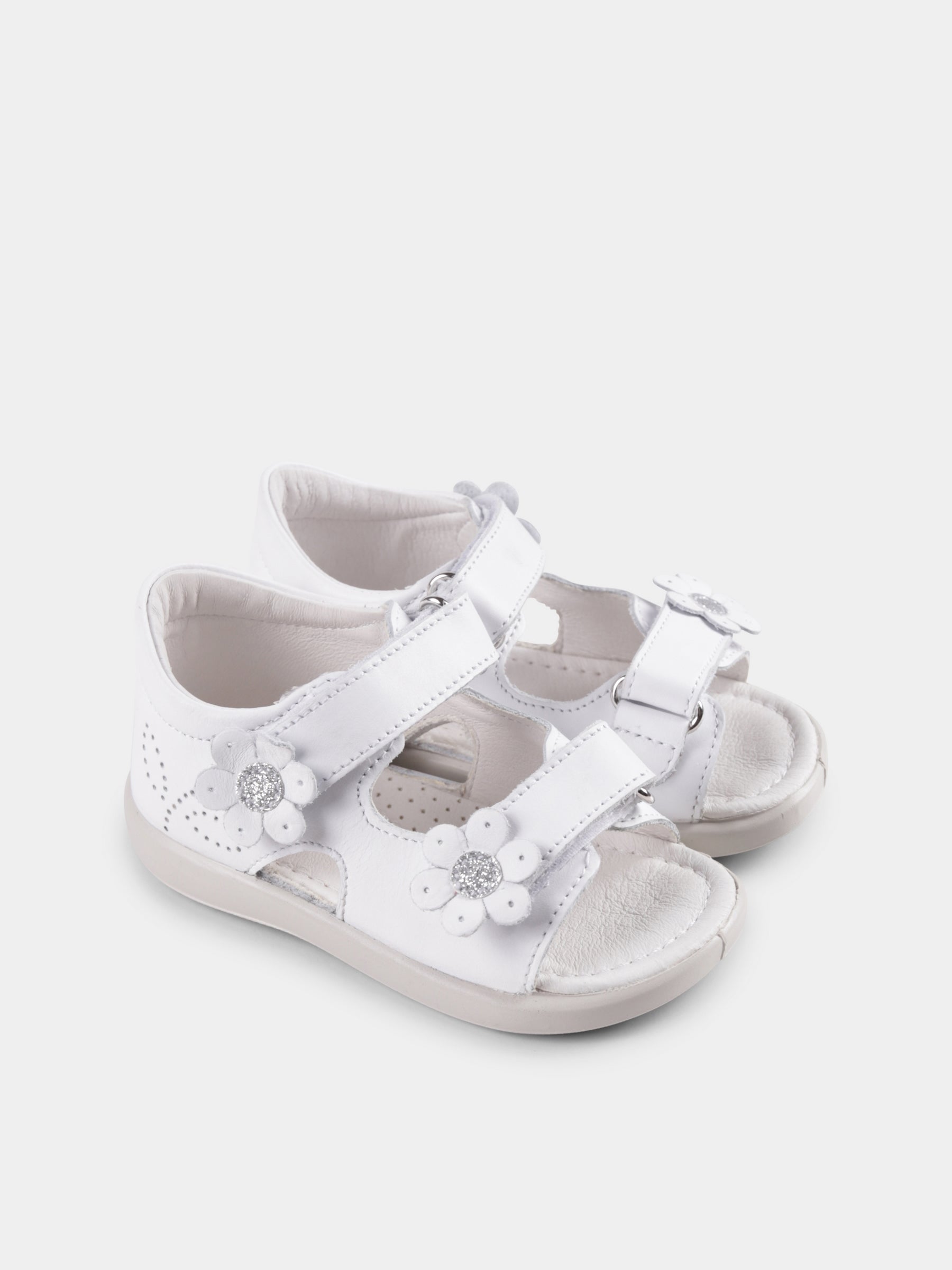 Sandali Londer bianchi per neonata e bambina con fiori,Falcotto,001 1501096 01 0N01 LONDER