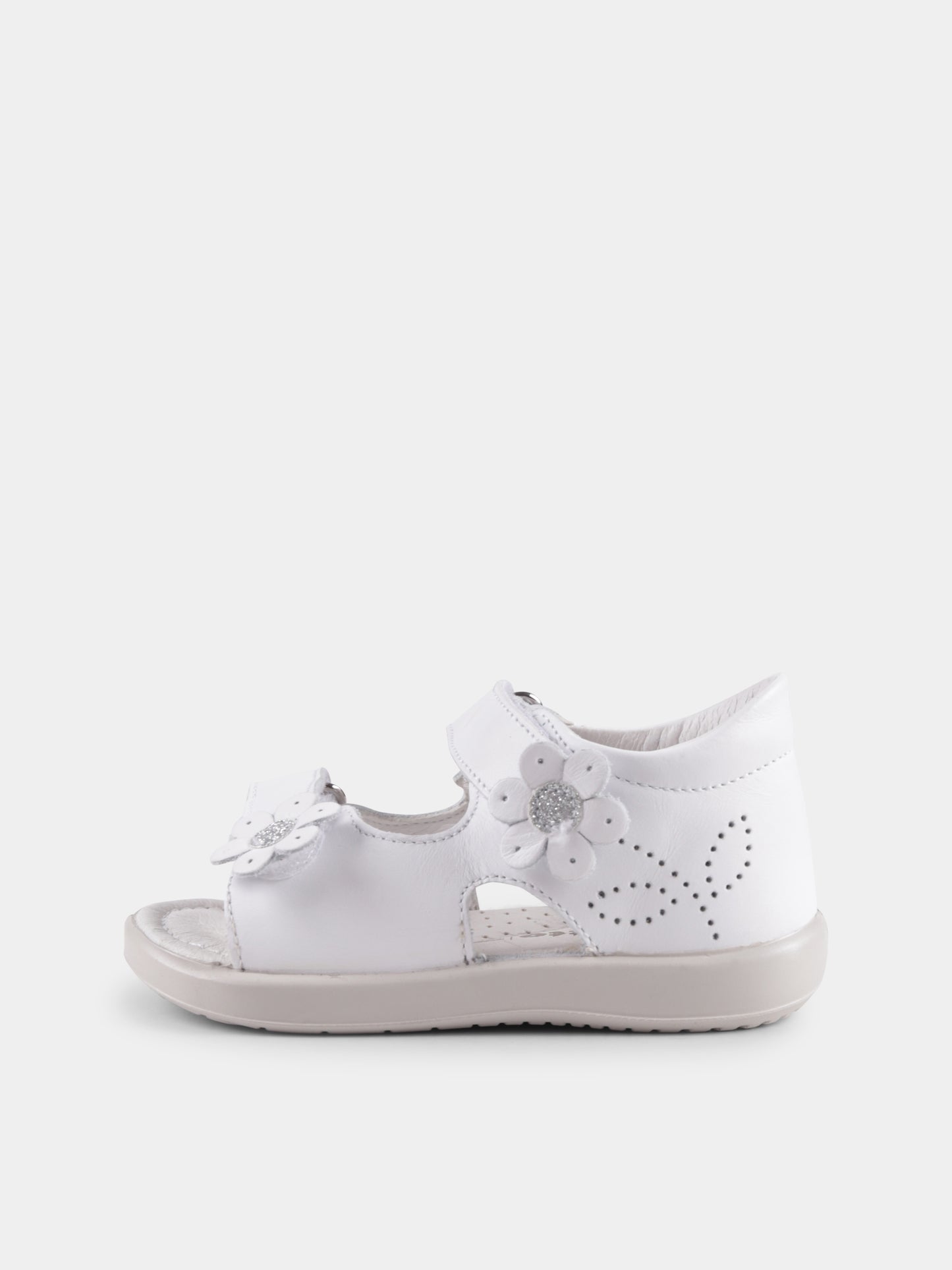 Sandali Londer bianchi per neonata e bambina con fiori,Falcotto,001 1501096 01 0N01 LONDER