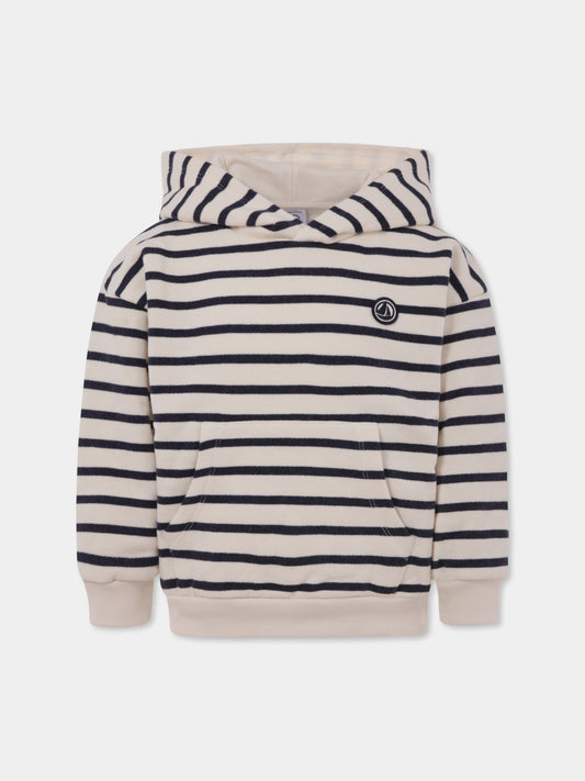 Felpa avorio per bambino con logo,Petit Bateau,A0BA1 01