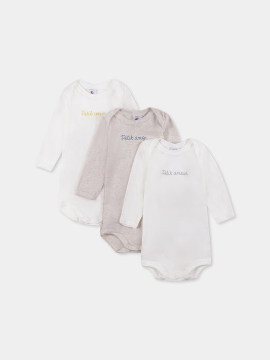 Set body multicolor per neonati con scritta,Petit Bateau,A0BED 00