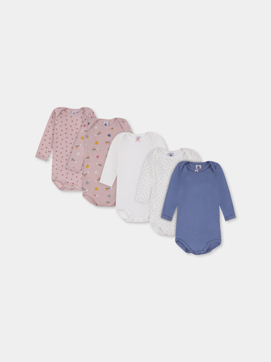 Set body multicolor per neonata con cuori e stella cadente,Petit Bateau,A0BGV 00