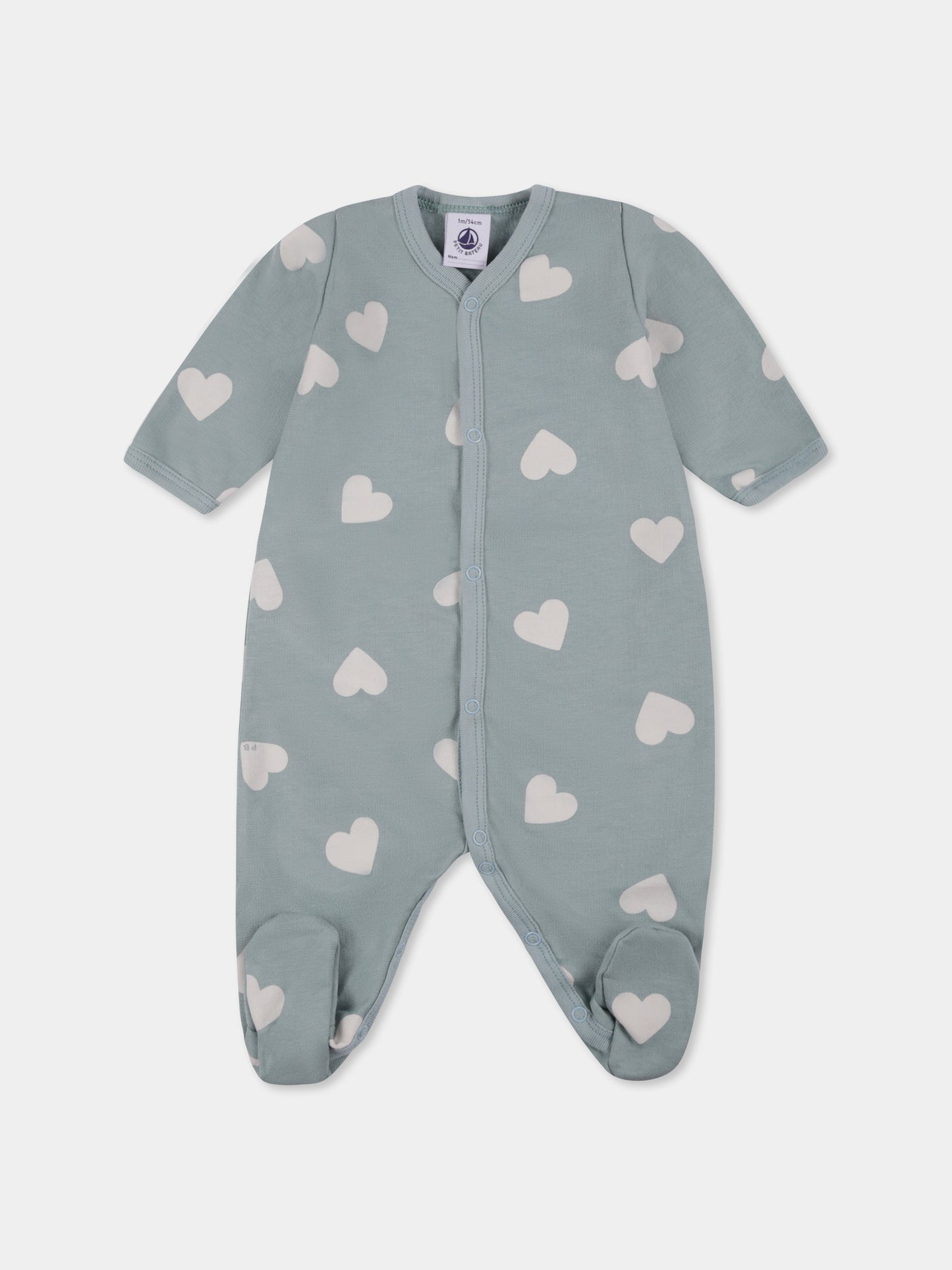 Tutina verde per neonati con cuori all over,Petit Bateau,A09FS 01