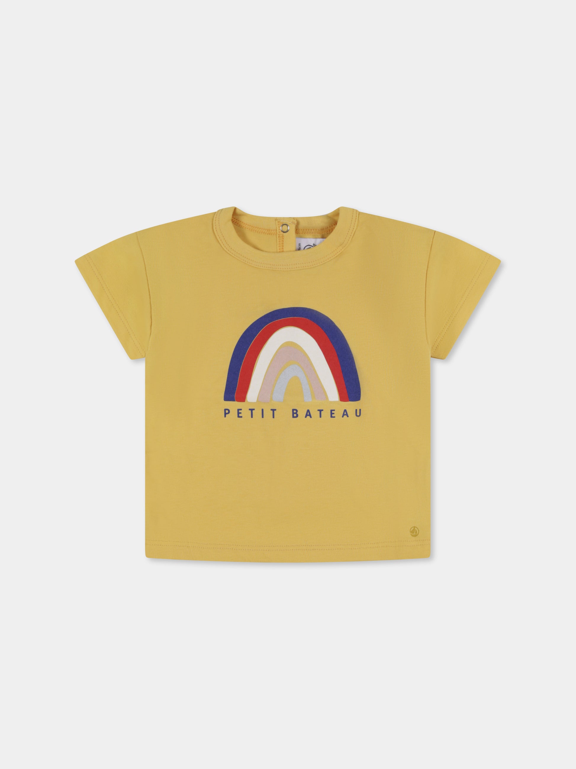 T-shirt gialla per neonato con arcobaleno e logo,Petit Bateau,A09PU 04