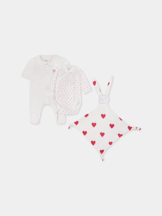 Set tutine bianco per neonati con cuori,Petit Bateau,A09RR 00