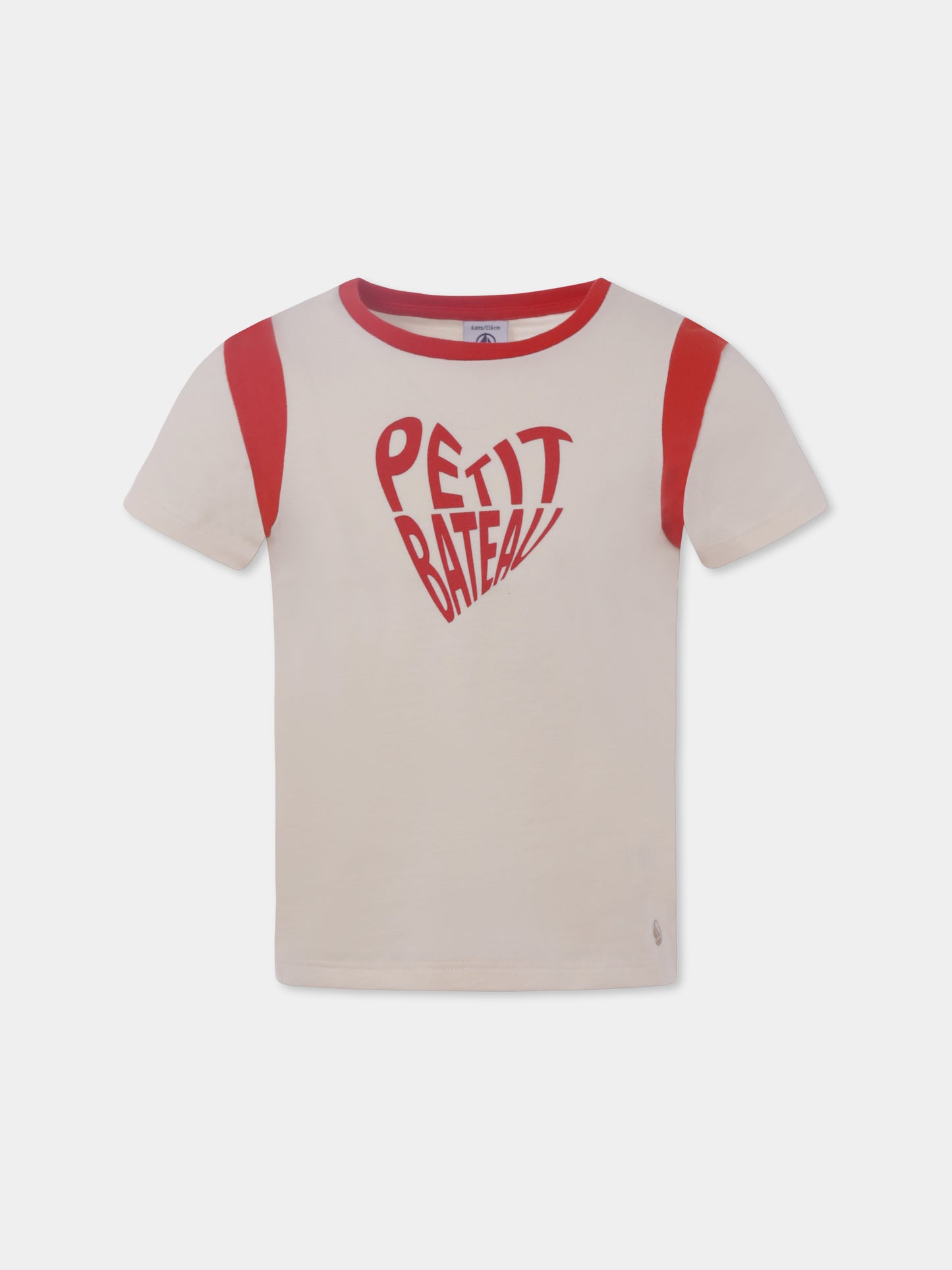 T-shirt avorio per bambina con logo,Petit Bateau,A09T2 02