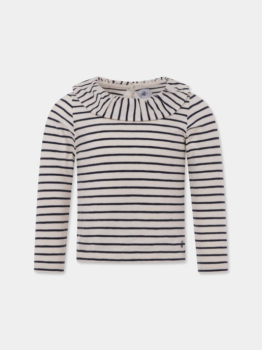 T-shirt avorio per bambina con logo,Petit Bateau,A09VV 01