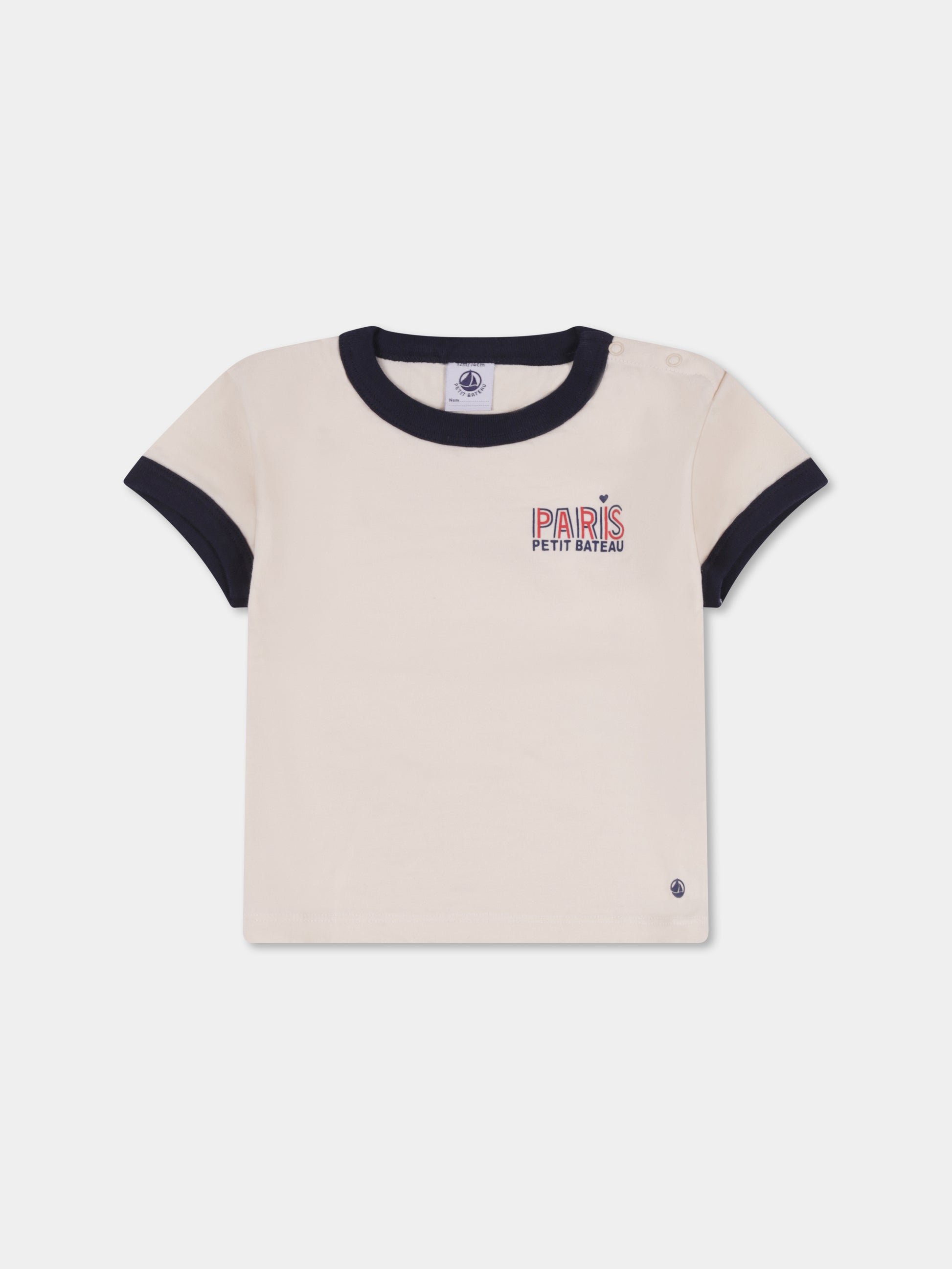 T-shirt avorio per neonati con logo,Petit Bateau,A0A0E 01