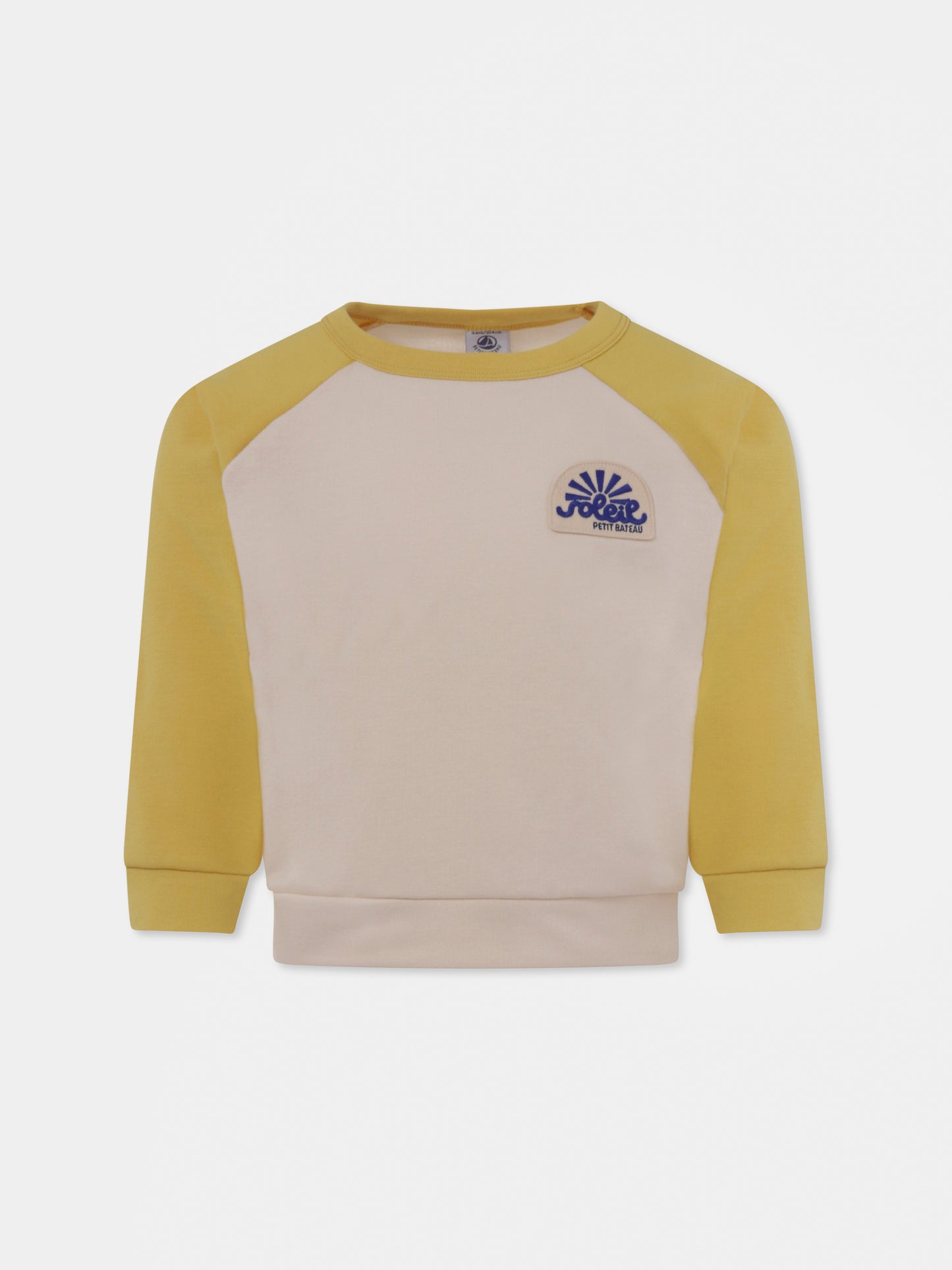 Felpa avorio per bambino con patch,Petit Bateau,A0A1Y 01