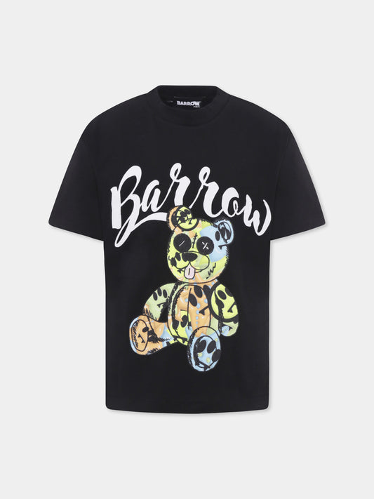 T-shirt nera per bambini con stampa Bear