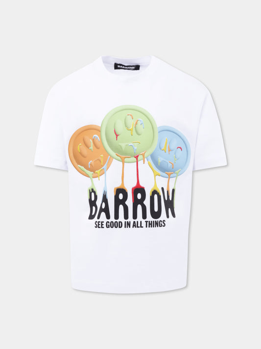 T-shirt bianca per bambini con smile e logo,Barrow,S5BKJUTH212 001