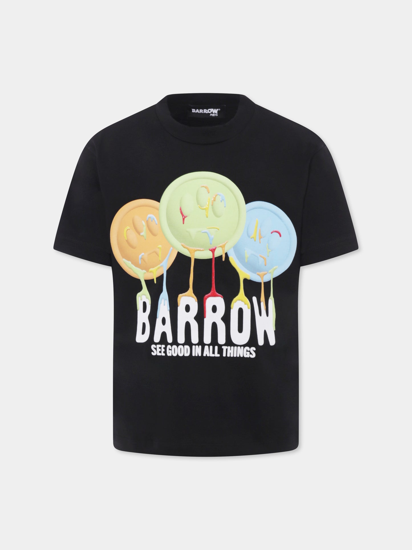 T-shirt nera per bambini con smile e logo