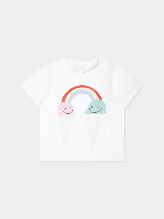 T-shirt bianca per neonata con stampa gelati,Stella Mccartney Kids,TW8151 Z0434 101