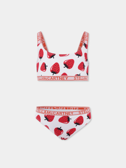 Bikini bianco per bambina con stampa fragola all over,Stella Mccartney Kids,TWCB25 Z2682 101MC