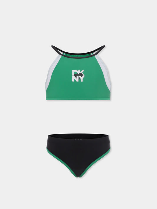 Bikini verde per bambina con logo,Dkny,D62256 709