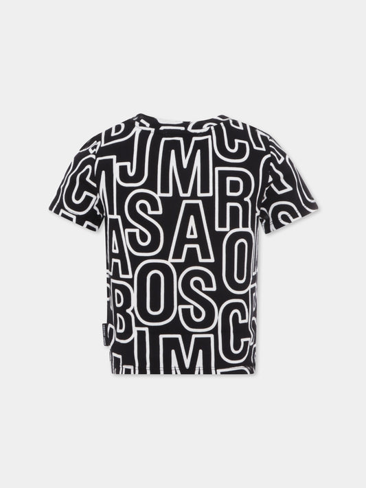 T-shirt nera per bambini con logo all over,Marc Jacobs,W60462 09B