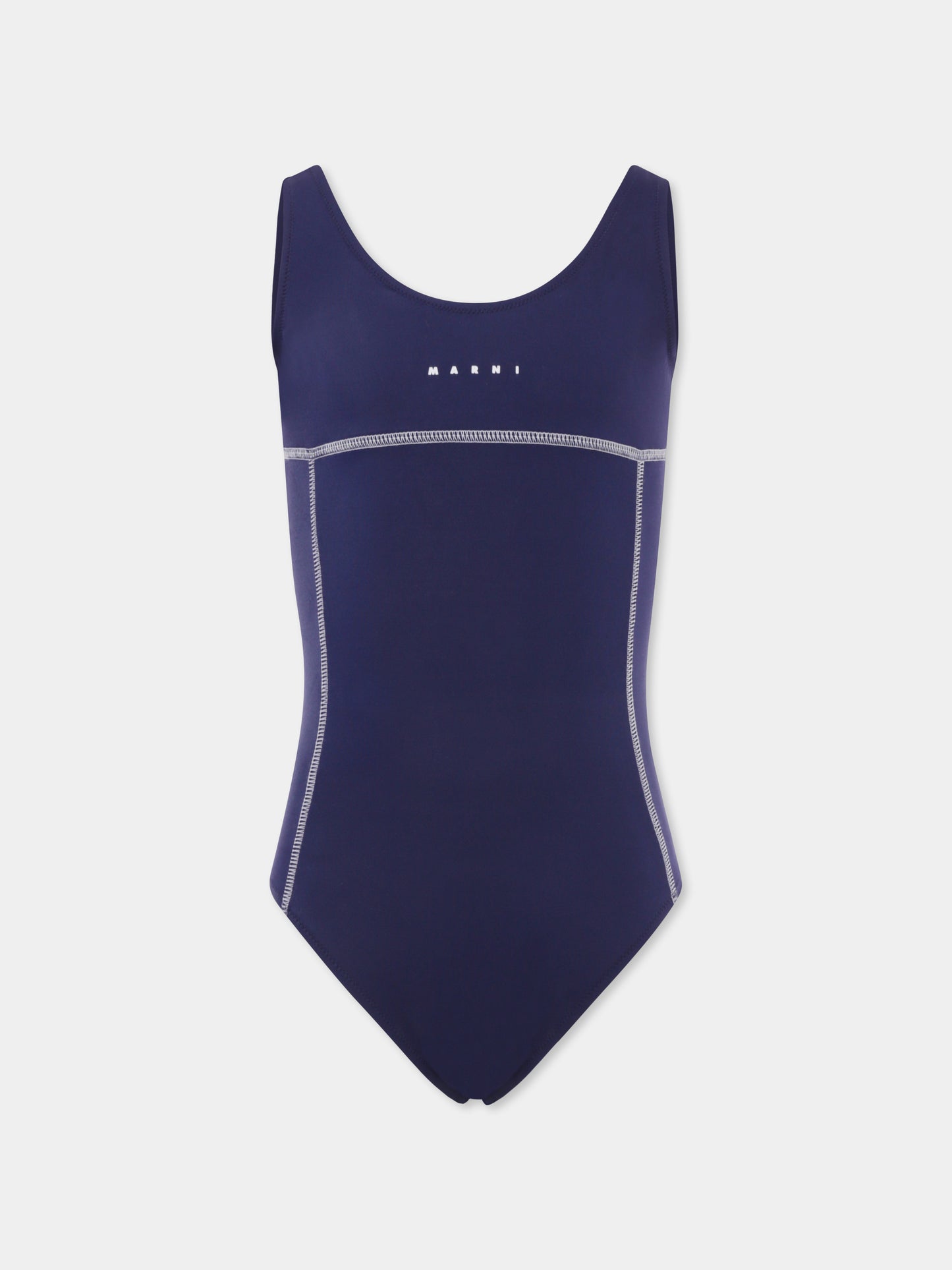 Costume intero blu per bambina con logo,Marni Kids,M01348 M00M2 0M803