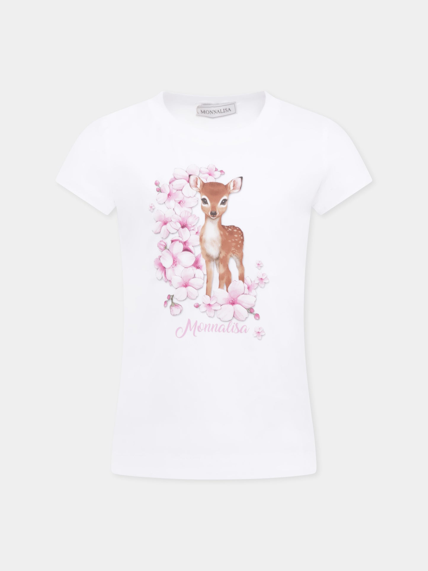 T-shirt bianca per bambina con Bambi,Monnalisa,11E612RU 5202 0099