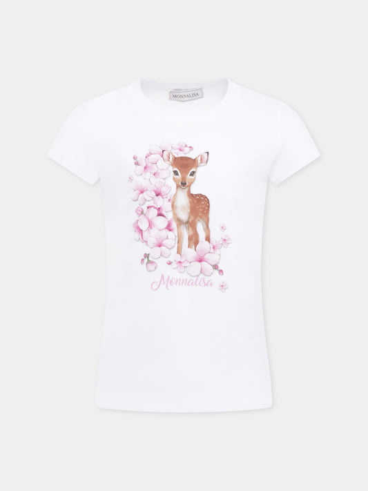 T-shirt bianca per bambina con Bambi,Monnalisa,11E612RU 5202 0099